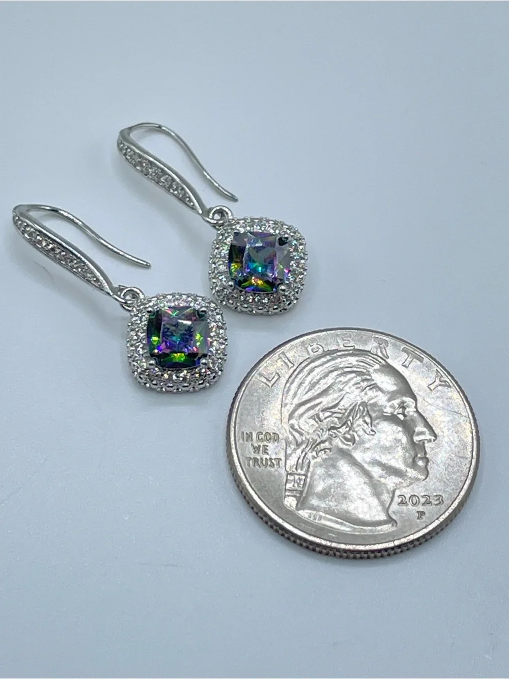 Swarovski Crystal Elements Mystic Rainbow Crystal Halo Drop Earrings Silver Glam